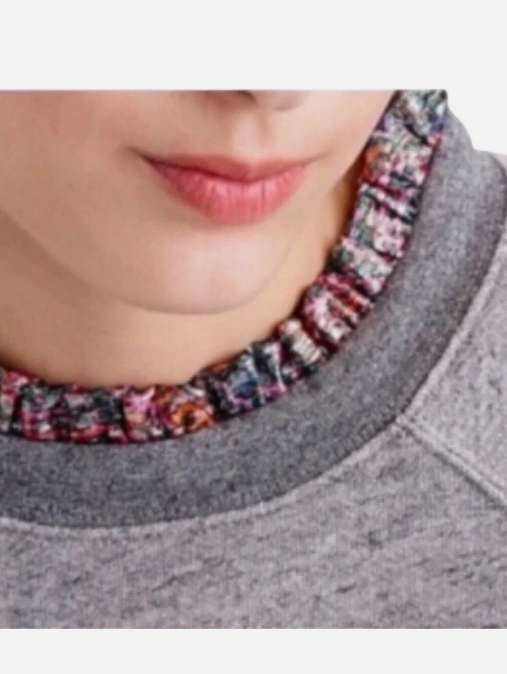 J. Crew Gray Floral Metallic Trim Ruffleneck Sweatshirt Size L